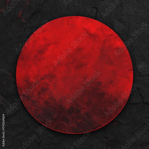 Mystical Red Circle: A captivating photorealistic image presents a striking red circle, intricately textured and set against a textured black background.
