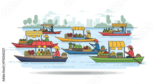Vibrant floating markets in exotic tropical waters lively boats laden with goods