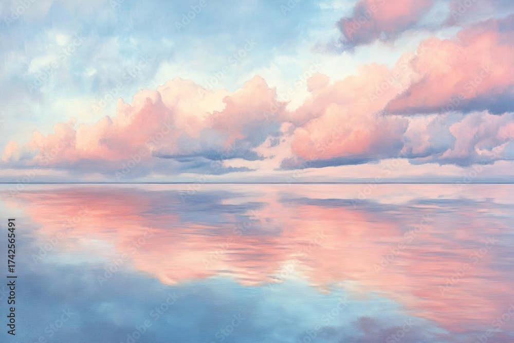 Fototapeta premium peace as calm waters reflecting soft pastel clouds