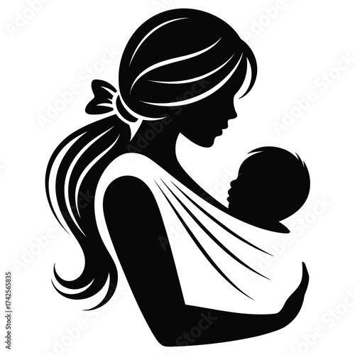 Mother holding baby silhouette vector illustration scalable eps icon for parenthood and family themes vector