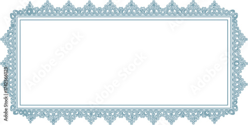 Ornate rectangular frame with teal swirls and a white background editable vector file