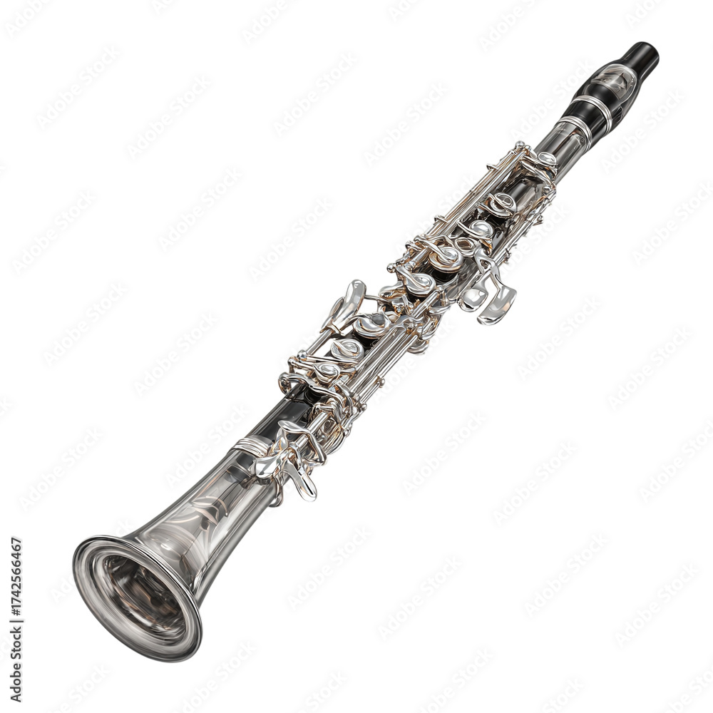 Fototapeta premium Silver oboe on black background isolated on transparent background