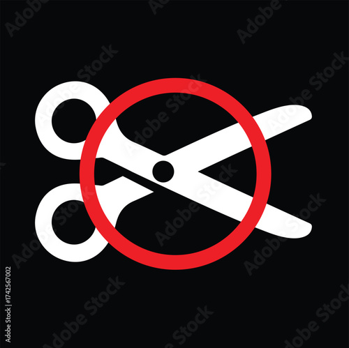 Simple circular prohibited scissors icon, clean modern vector style