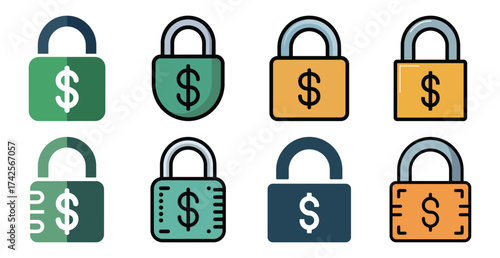 Financial security icons represented by padlocks with dollar signs for protection
