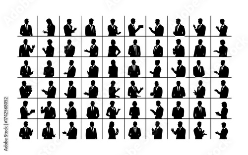 Business people silhouettes vector illustration design, diverse group of male and female business isolated, entrepreneurial, working, corporate staff, office work environment, leadership and success