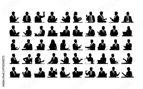 Business people silhouettes vector illustration design, diverse group of male and female business isolated, entrepreneurial, working, corporate staff, office work environment, leadership and success