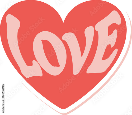 Illustration of a red heart with the word love inside of it editable vector file
