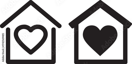 Two houses with hearts silhouette