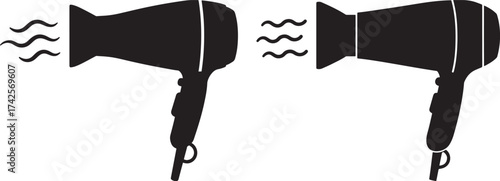 Two hair dryers blowing hot air silhouette