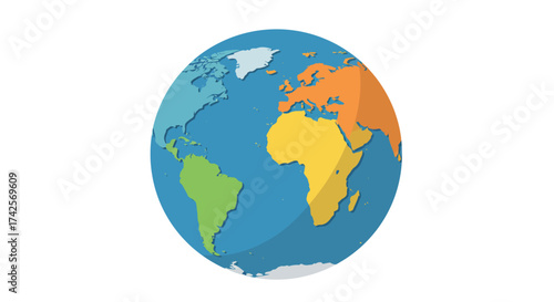Colorful Cartoon Globe with Continents Illustration.