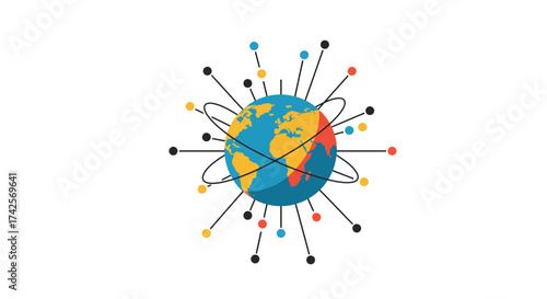 Stylized Globe with Connections and Orbitals Representing Global Network.
