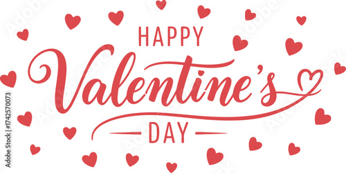 Charming Valentine's Day greeting surrounded by a sprinkle of red hearts