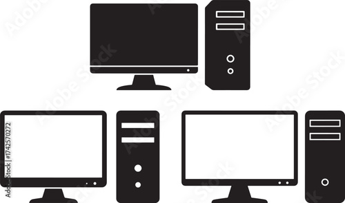 Desktop computer setups silhouette