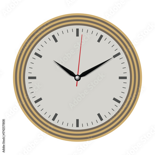 Modern wall clock illustration showing time with wooden round frame