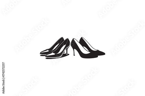 Women’s court shoes vector silhouettes black image. eps