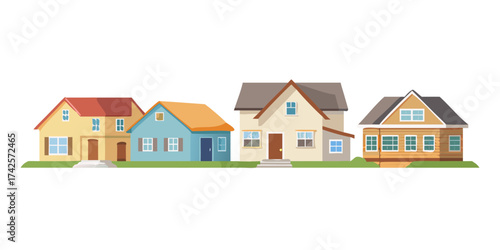 Isolated cartoon houses set. Simple suburban houses. Concept of real estate, property and ownership.vector icon
