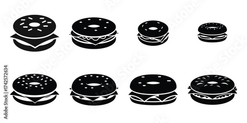 bagel sandwich simple silhouette vector illustration icon set