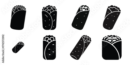 breakfast burrito simple silhouette vector illustration icon set