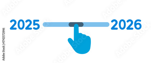 Hand touching scrollbar to change from 2025 to 2026 for countdown of merry Christmas and Happy New Year, load bar 2024, expectation of the holiday, positive changes in life