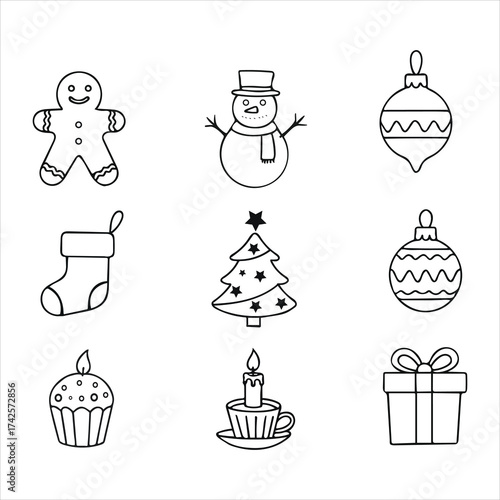 Charming hand drawn christmas icons set festive holiday icons for design projects and greetings