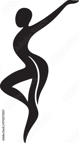 Graceful Dancer Silhouette: A sleek, minimalist silhouette of a dancer in mid-motion, exuding fluidity and poise. This abstract image encapsulates movement, artistry, and elegance in a single.
