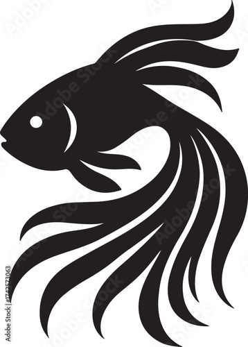 Aquatic silhouette:  A sleek, artistic silhouette of a Betta fish, gracefully displaying its flowing fins. A captivating visual element for design or illustration.