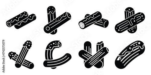 churros simple silhouette vector illustration icon set