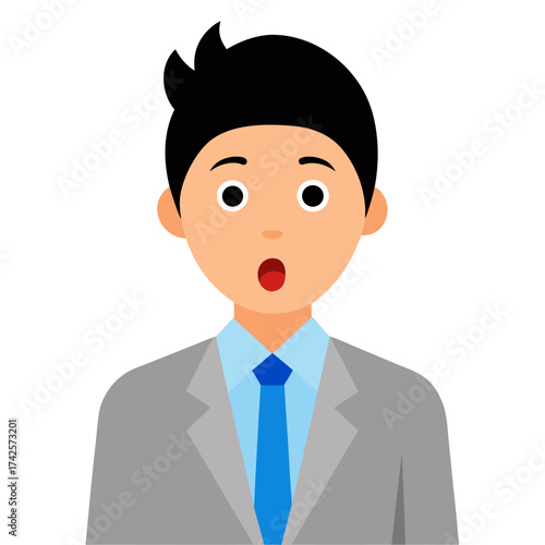 Surprised Business Man with an Open Mouth and Wide Eyes in a Gray Suit with Blue Tie