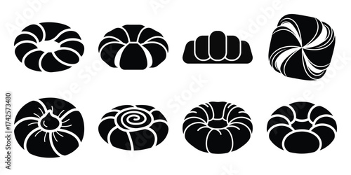 danish pastry simple silhouette vector illustration icon set