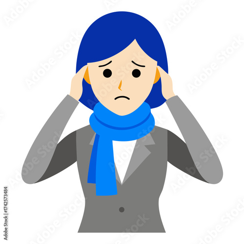 Businesswoman Experiencing Headache or Stress with Hands on Temples Expressing Pain or Discomfort Illustration