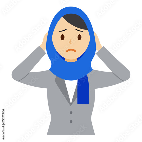 Stressed businesswoman wearing hijab illustration expressing anxiety and pressure in professional life depiction