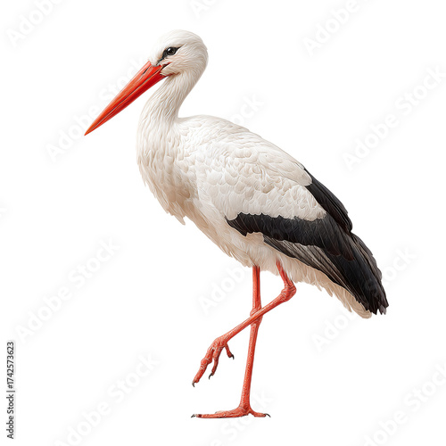 White stork standing isolated on transparent background