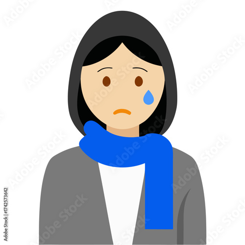 Sad woman with hoodie and scarf shedding a tear conveying feelings of loneliness and despair
