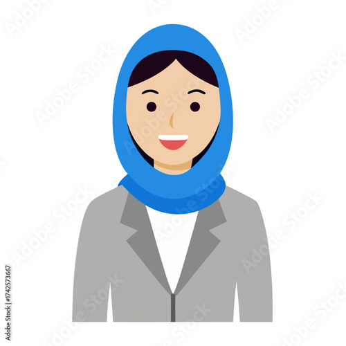 Professional woman wearing hijab in business attire illustration with a gentle smile vector graphic