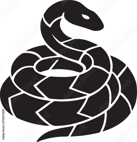 Mystic Serpent Silhouette: A striking black and white silhouette of a coiled serpent, exuding an aura of mystery and symbolic power.