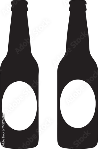 Two dark beer bottles with white labels silhouette
