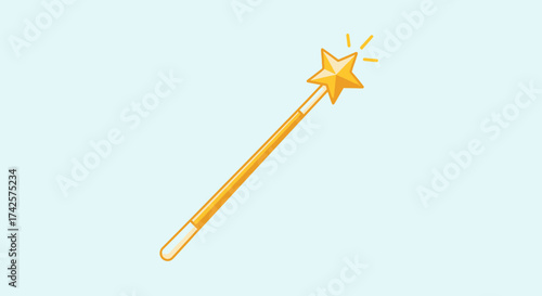 Gold Star Wand On A Light Blue Background Isolated Object