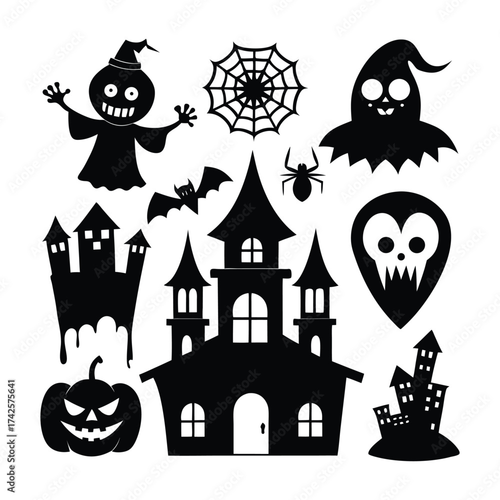 Obraz premium Set of halloween elements. set of halloween icons. halloween vector illustration