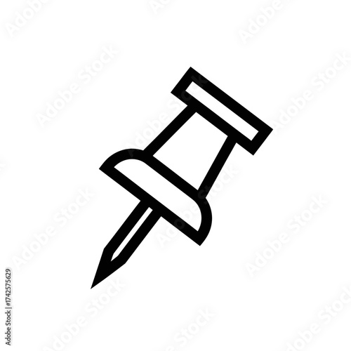 "Minimalist Push Pin Icon Vector – Simple Black Outline Drawing of a Thumbtack Symbol for Office, Note, or Map Design"
