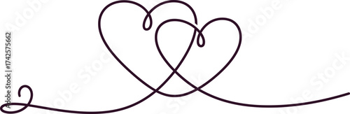 Two elegant hearts intertwined in a continuous line, symbolizing connection and love.