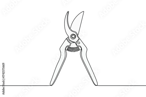 Vector art of continuous line drawing of garden pruner or pruning shears gardening tool concept