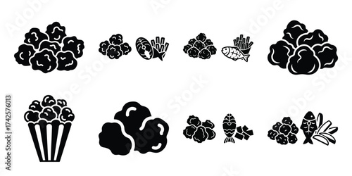 popcorn chicken simple silhouette vector illustration icon set