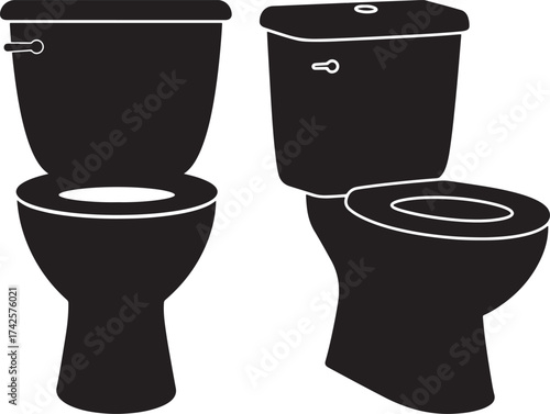 Two toilet silhouettes in black and white
