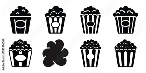 popcorn simple silhouette vector illustration icon set