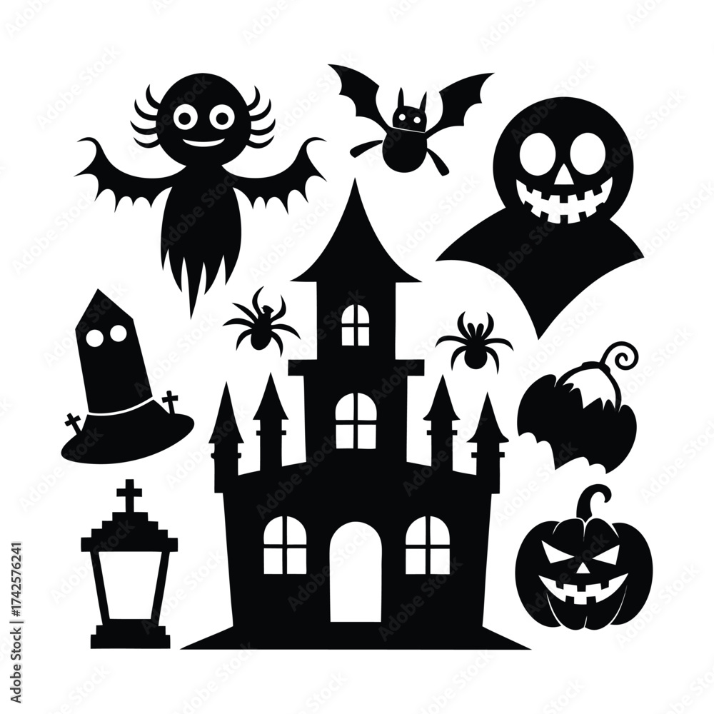 Obraz premium Set of halloween elements. set of halloween icons. halloween vector illustration
