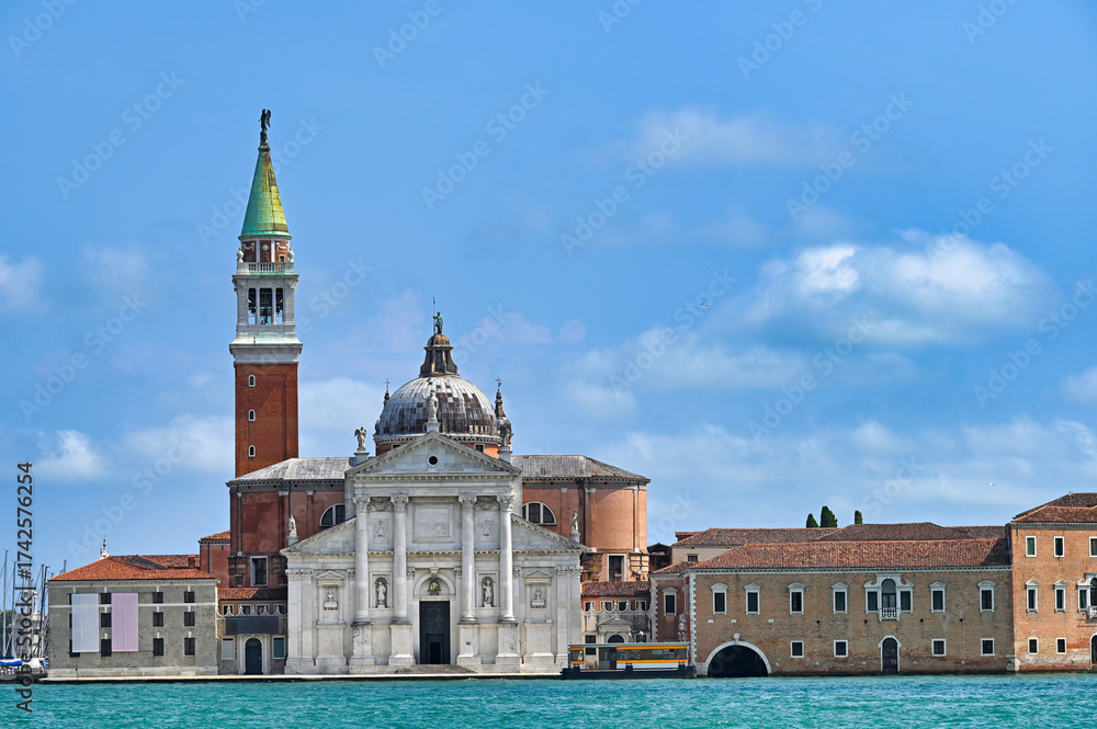 Fototapeta premium San Giorgio Maggiore Island with its church and bell tower in Venice.Italy