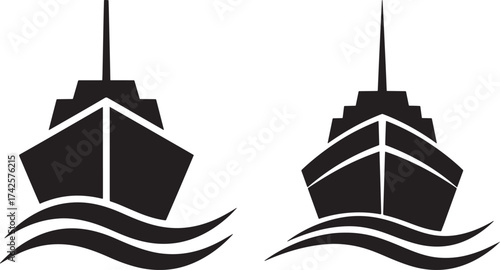 Two ship bows on waves silhouette