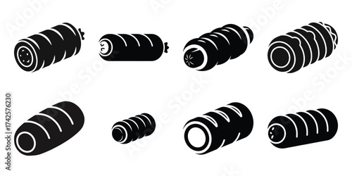 sausage roll simple silhouette vector illustration icon set