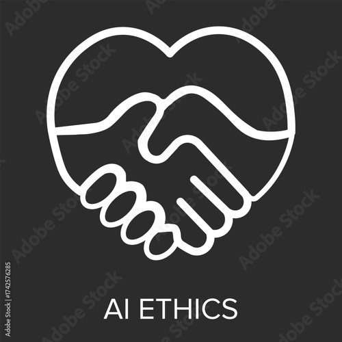 AI Ethics Icon Vector in black and white background – Responsible Artificial Intelligence, Fairness, and Trust in Technology, line vector style with modern minimal design