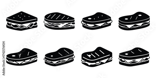 steak sandwich simple silhouette vector illustration icon set